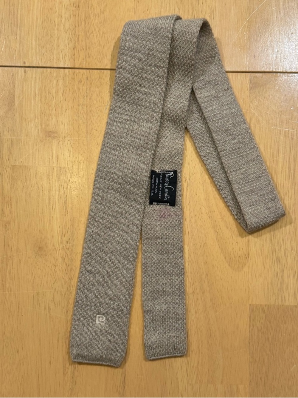 Pierre Cardin Wool Knit Skinny Tie in Taupe